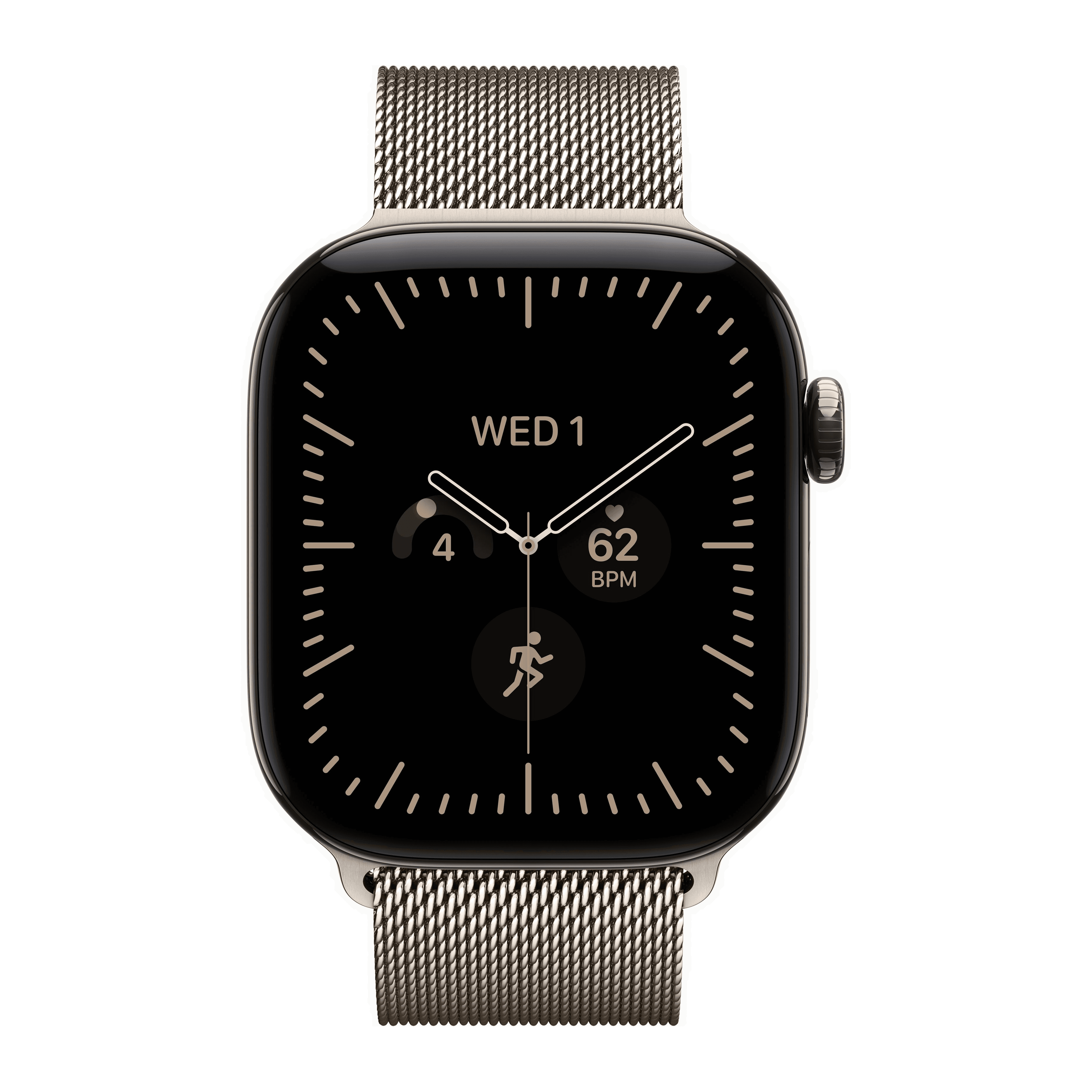 Apple Watch Series 12 GPS + Cellular 42mm Natural Titanium Case, Natural Milanese Loop Front view