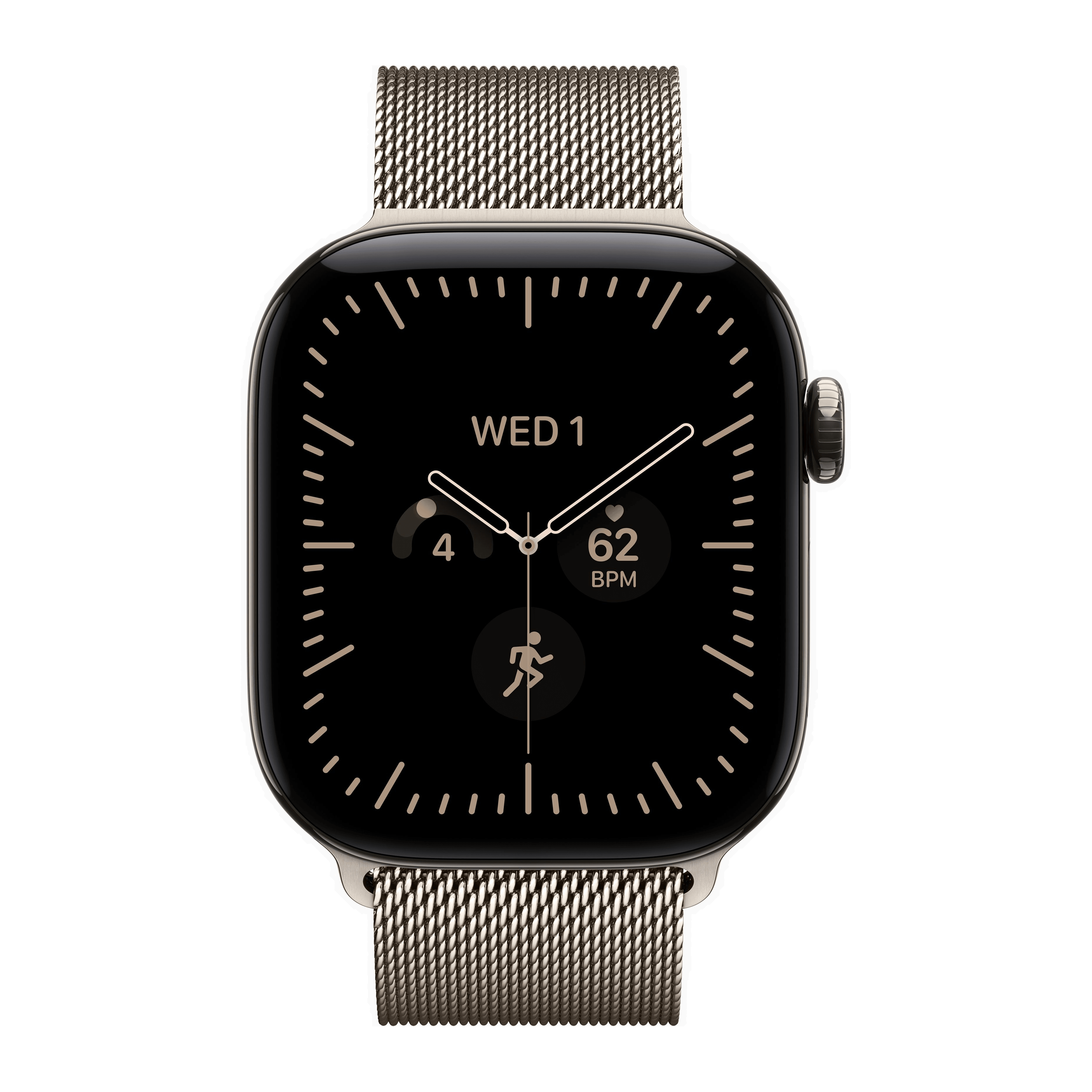 Apple Watch Series 12 GPS + Cellular 42mm Natural Titanium Case, Natural Milanese Loop Front view