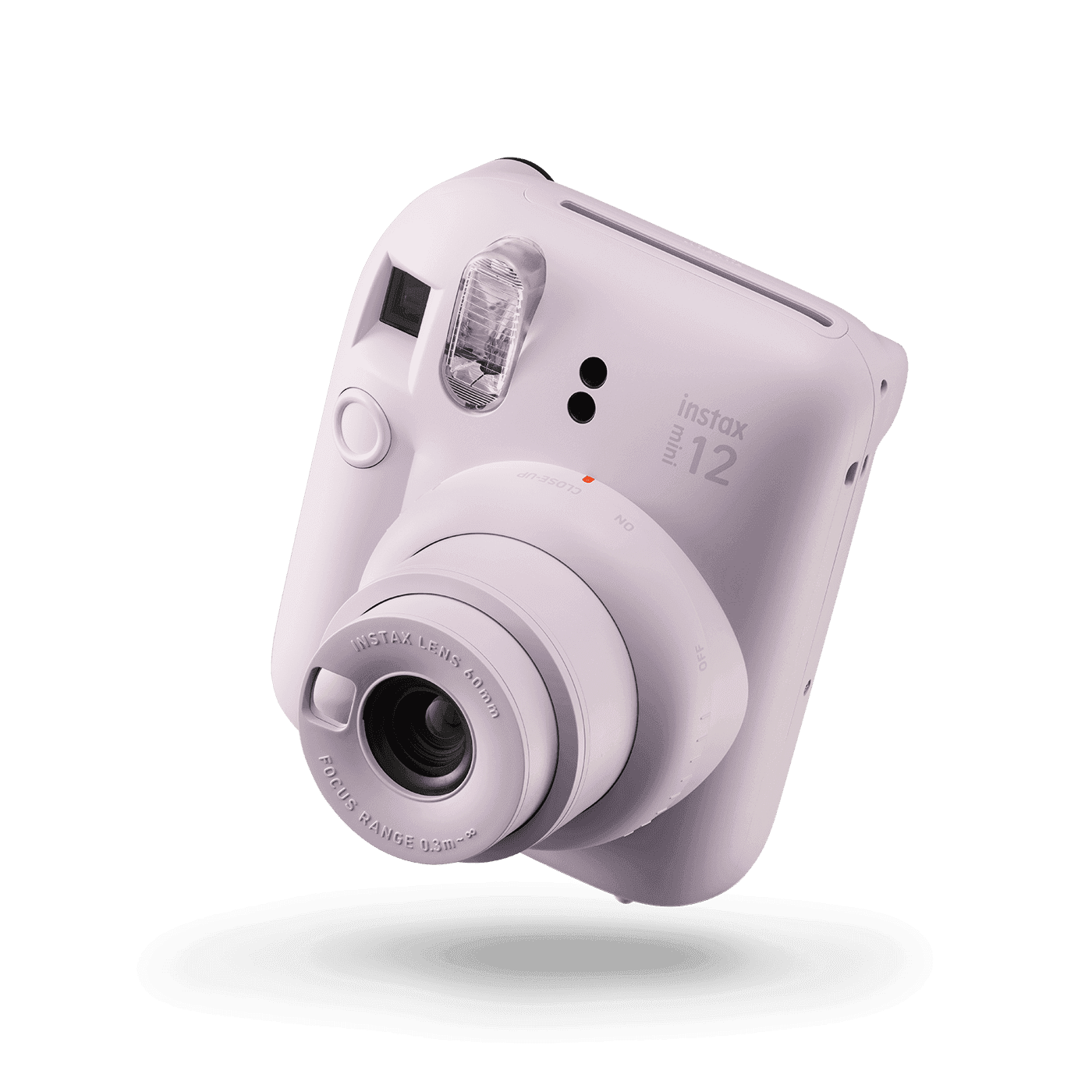 Fujifilm Instax Mini 12 — liliac purple — front-three-quarter
