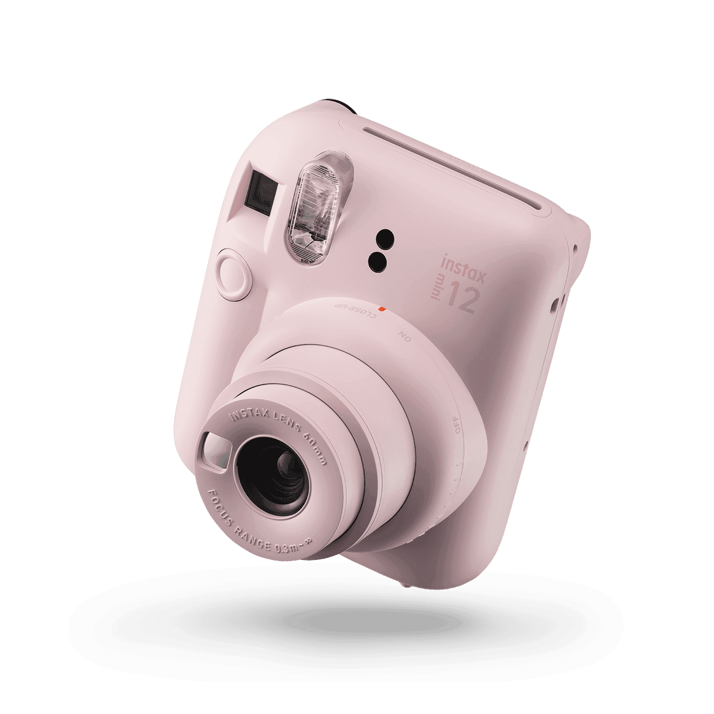 Fujifilm Instax Mini 12 — blossom pink — front-three-quarter