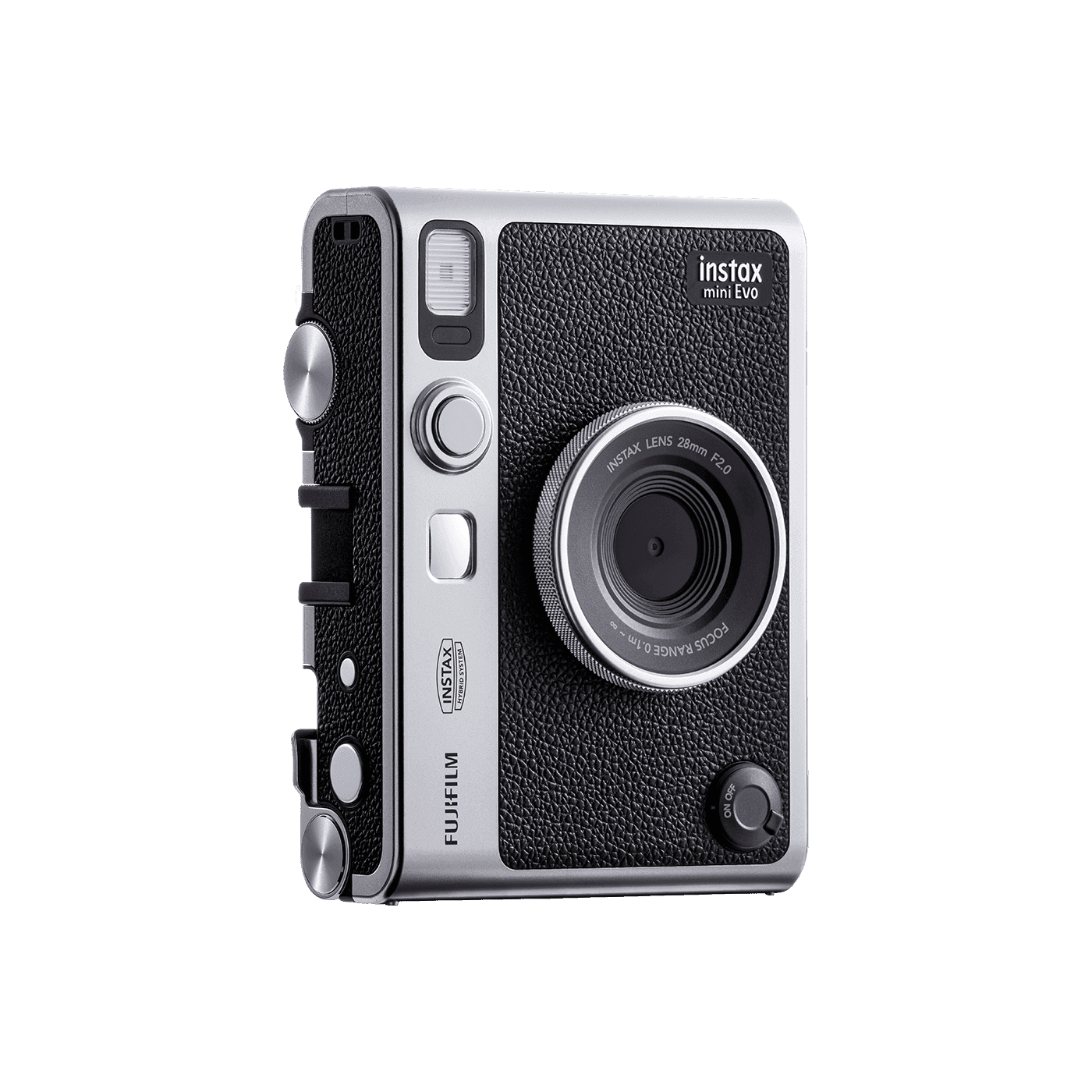 Fujifilm Instax Mini EVO — black — front-three-quarter