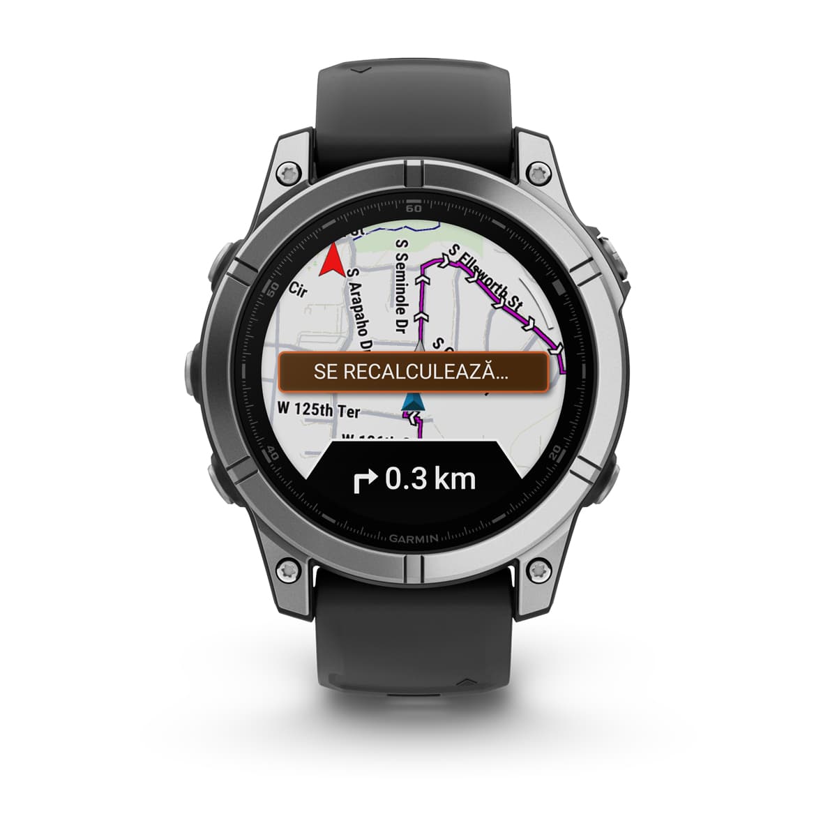 Garmin Fenix E, AMOLED, серебристый стальной безель — 47 мм · черный силиконовый ремешок — rf-xl